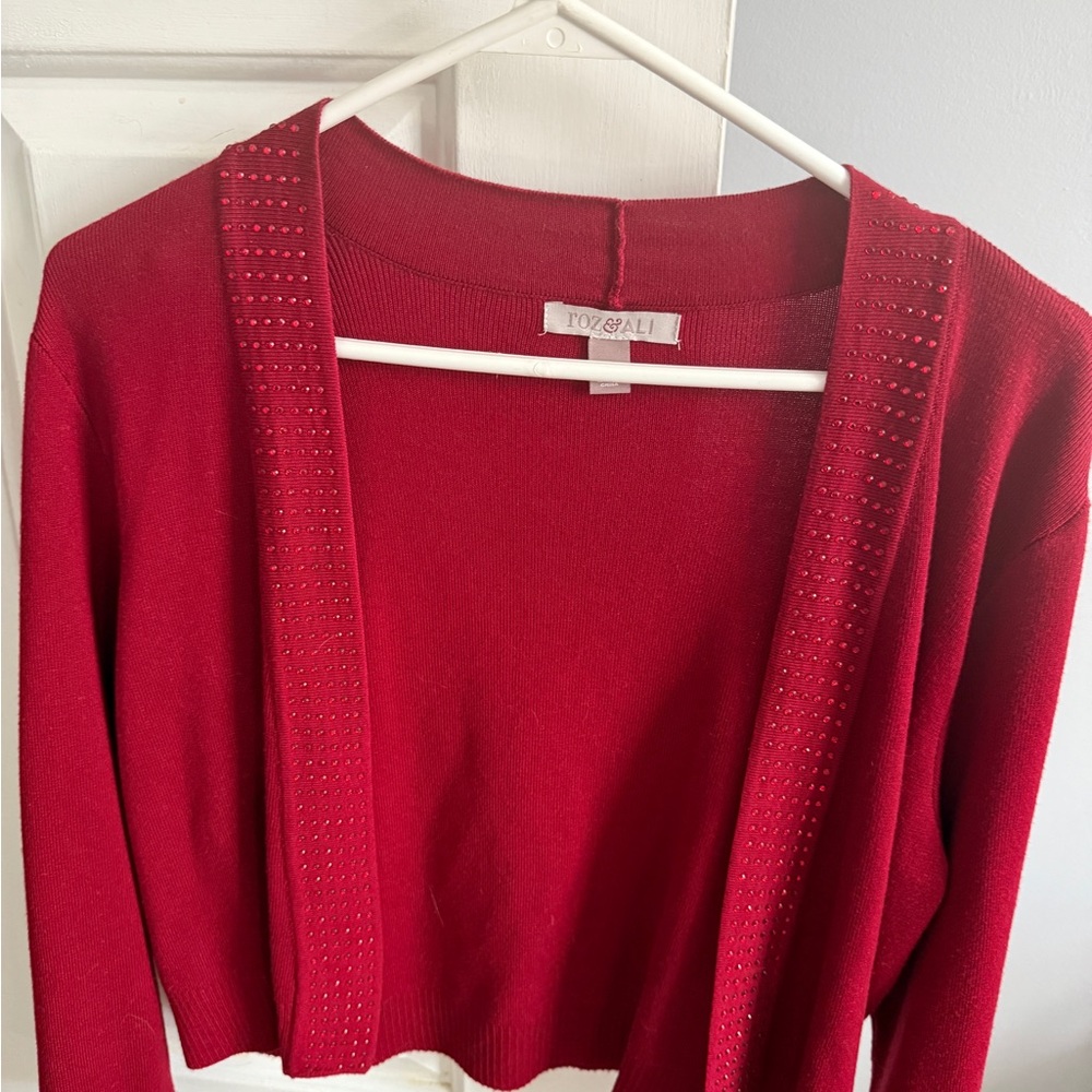 Roz & Ali Red Open-Front Cardigan